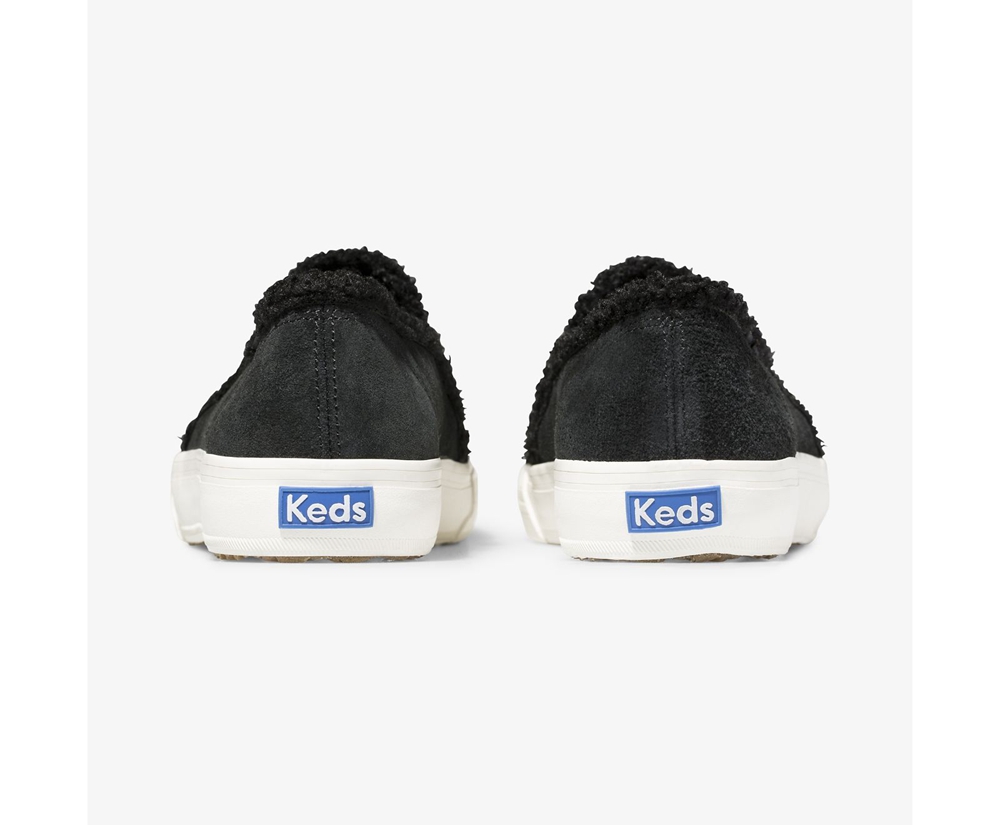 Slip On Γυναικεια - Keds Double Decker Suede Faux Shearling - Μαυρα - ELQGT4256